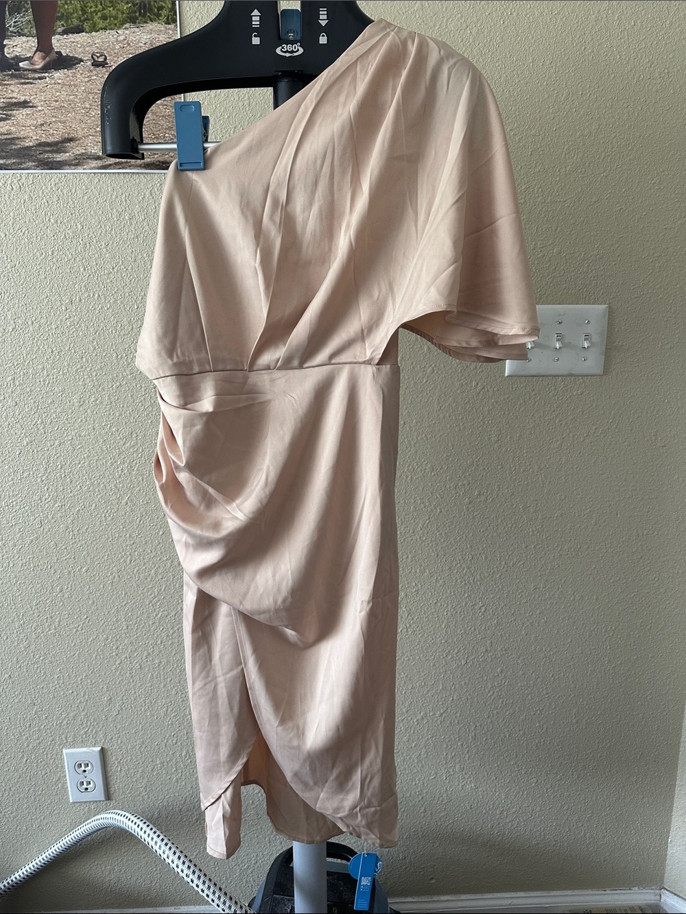 Cupshe One-Shoulder Dusty Blush Draped Midi Dress